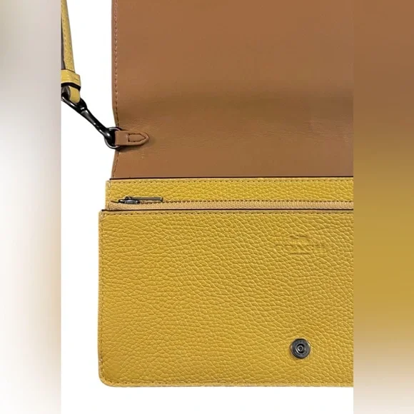 Coach Hayden Foldover Crossbody Yellow Clutch w/ Prairie Rivets - Picture 6 of 14